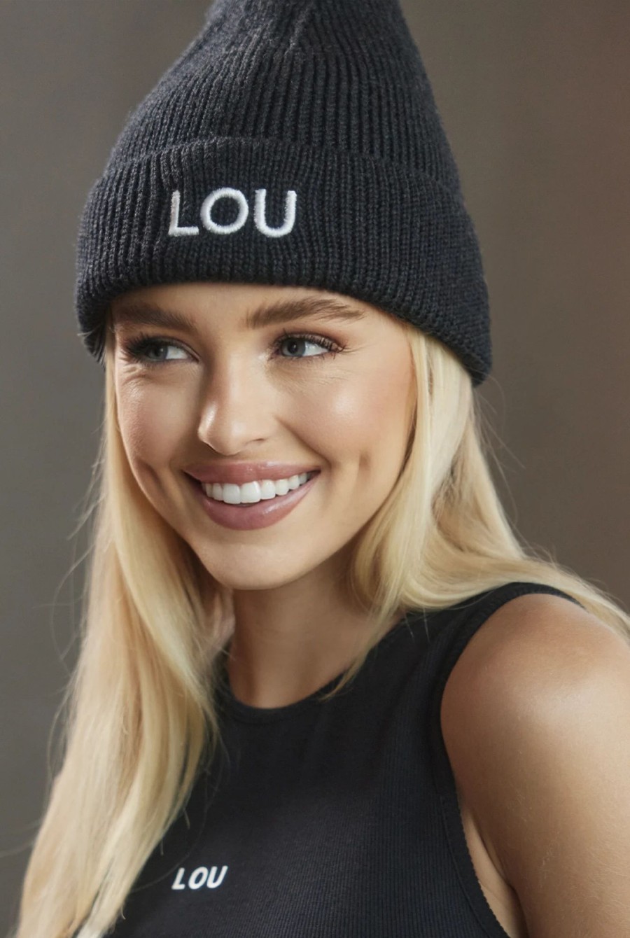 Lou Women's Fashion Black Winter Beanie With Lou Logo Wholesale