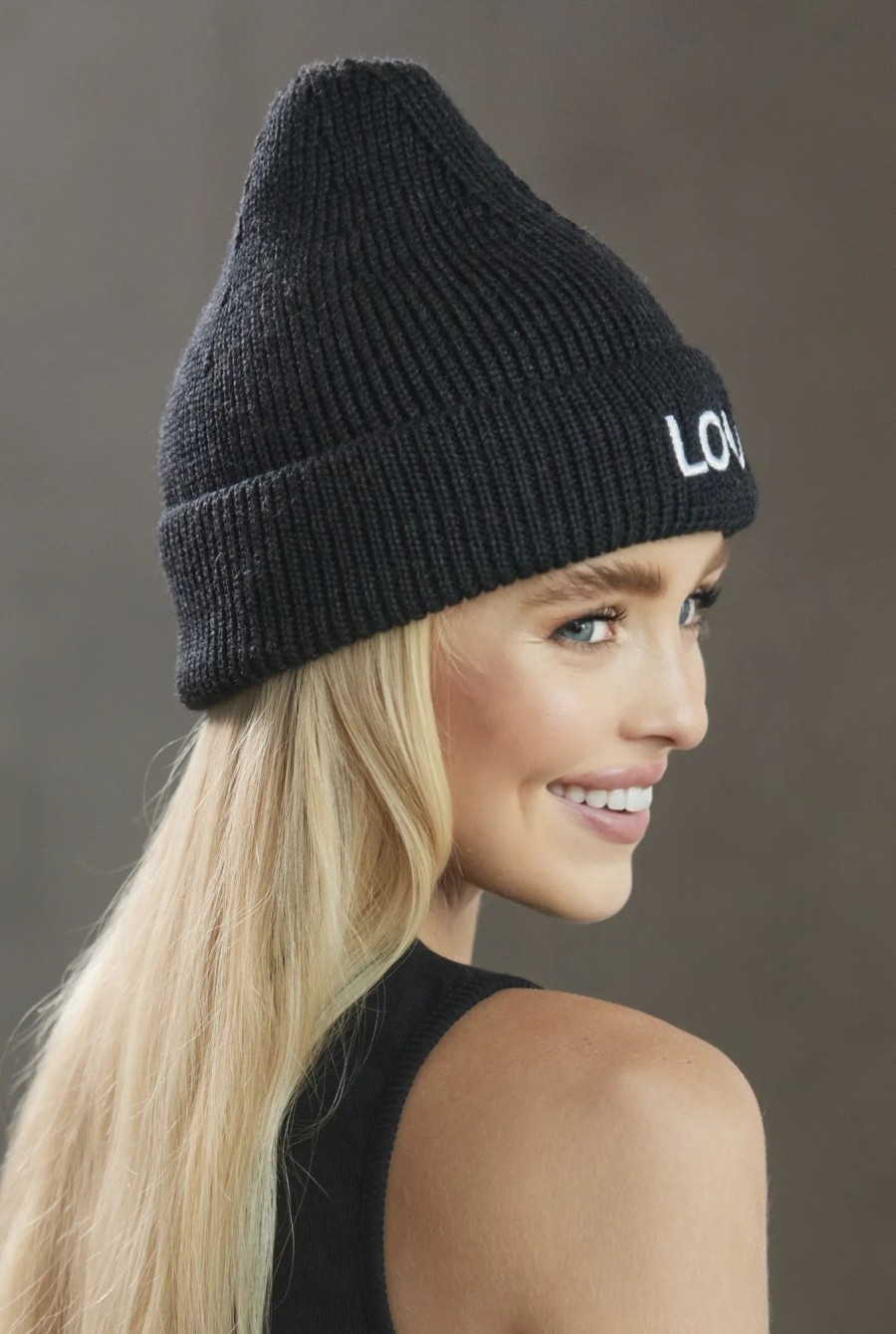 Lou Women's Fashion Black Winter Beanie With Lou Logo Wholesale