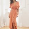 Lou Women's Fashion Ariks - Unique Midi Dress In A Shade Of Pastel Orange Clearance