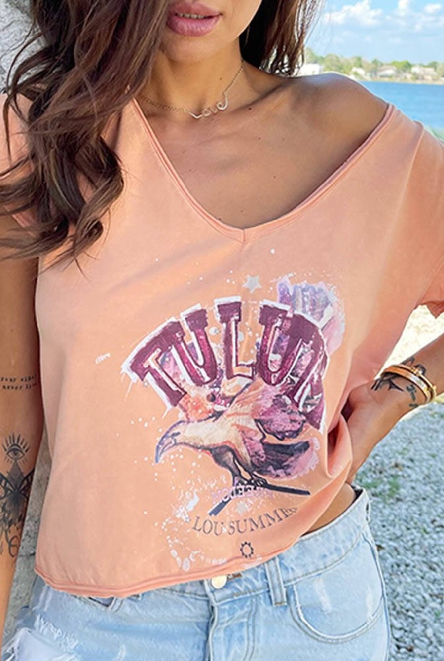 Lou Women's Fashion Tulum - T-Shirt In An Orange Shade With A Washed-Out Effect Best