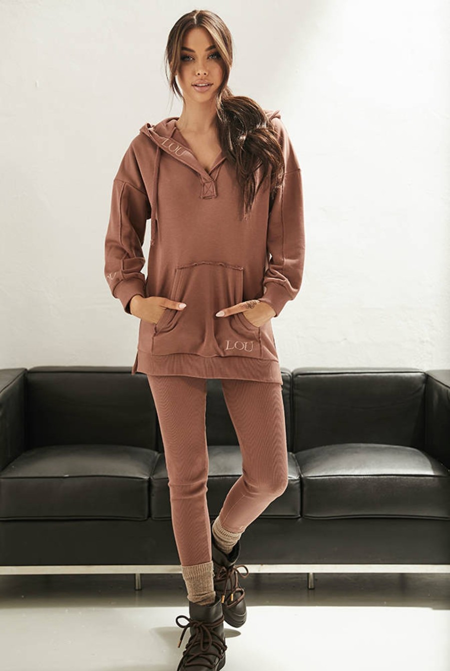 Lou Women's Fashion Marusha - Chocolate Tracksuit With Logo Embroidery Clearance