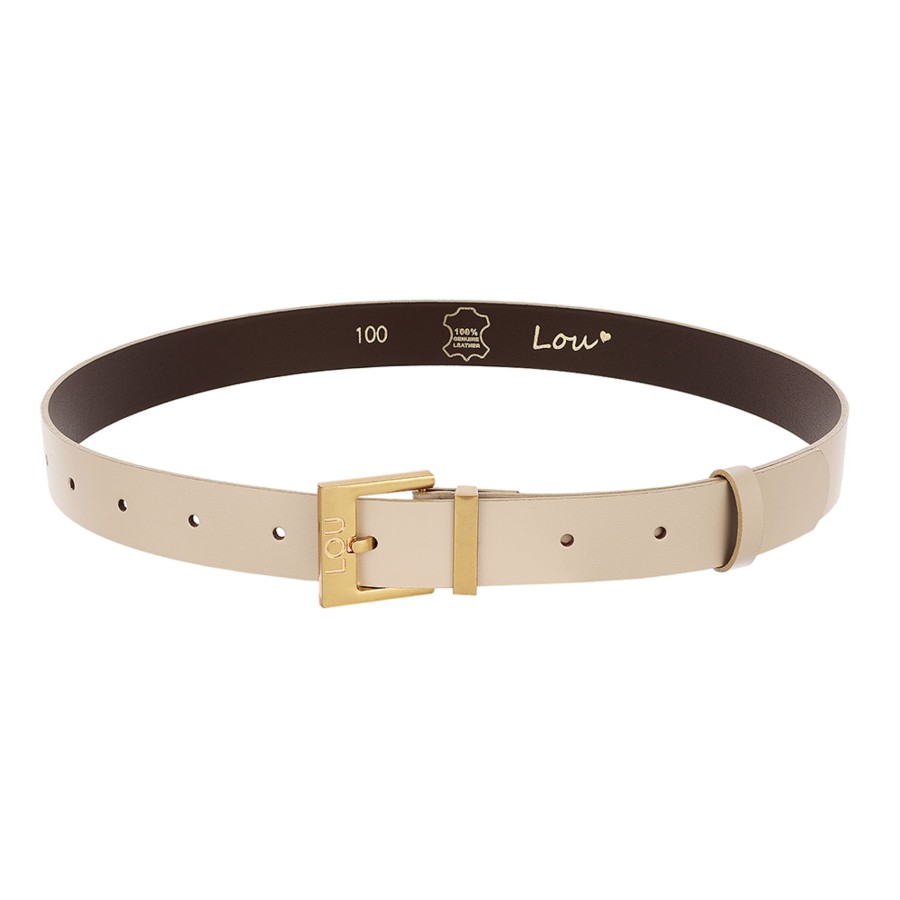 Lou Women's Fashion Charo Belt - Women'S Belt In Ecru Shade With Gold Buckle And Subtly Engraved Lou Logo. Clearance