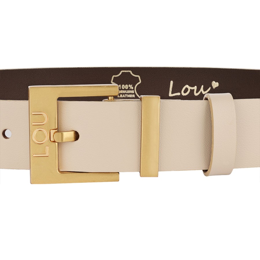 Lou Women's Fashion Charo Belt - Women'S Belt In Ecru Shade With Gold Buckle And Subtly Engraved Lou Logo. Clearance