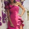 Lou Women's Fashion Luka - Fuchsia Colored Fitted Mini Dress With Sequin Ruffles New