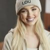 Lou Women's Fashion Beige Winter Beanie With Lou Logo Clearance